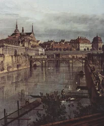 Ansicht von Dresden, der alte Wassergraben des Zwingers, von der Orangerie Richtung Stadt aus gesehen